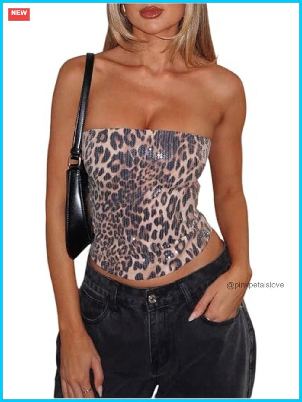 Sequin Leopard Print Strapless Bandeau Crop Tube Top Glitter Sleeveless Going
